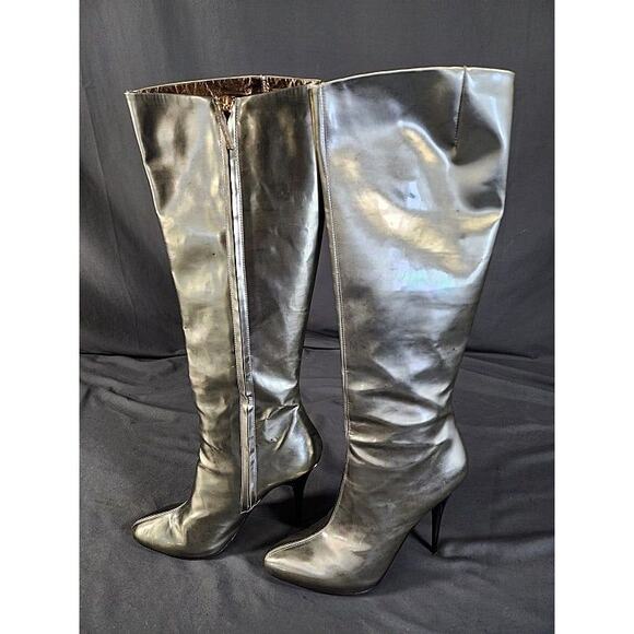 Vintage Giuseppe Zanotti Silver 5' Stiletto Knee High Leather Go-Go Boots 40 - Picture 3 of 9